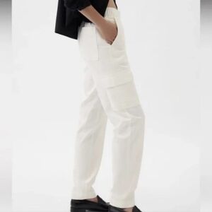 Gap White Extra High Rise Linen Blend Pull-On Cargo Pants Straight Leg (M) NWOT!